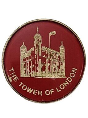 Vintage Made in England Tower of London C-Clasp Red Round Pin, K836